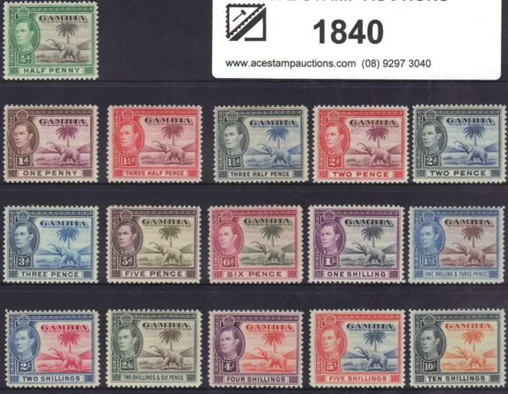 Gambia 1938/46 KGVI elephant defins set of 16 to ... Image 1++