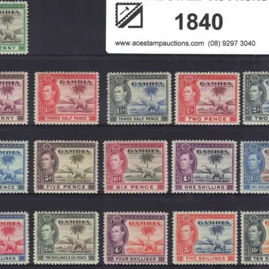 Gambia 1938/46 KGVI elephant defins set of 16 to ...