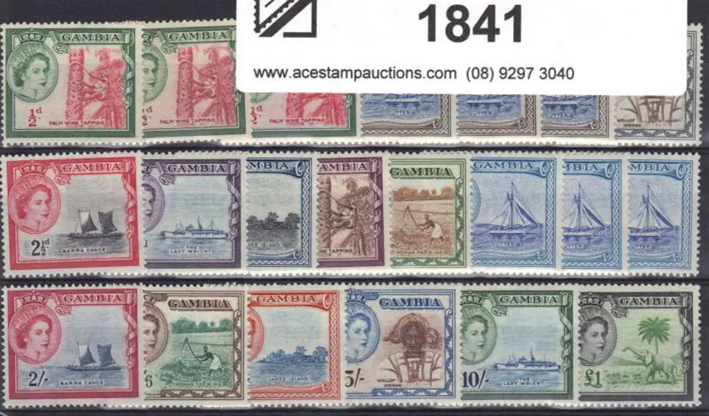 Gambia 1953/59 QEII pictorials set of 15 to £1 ... Image 1++