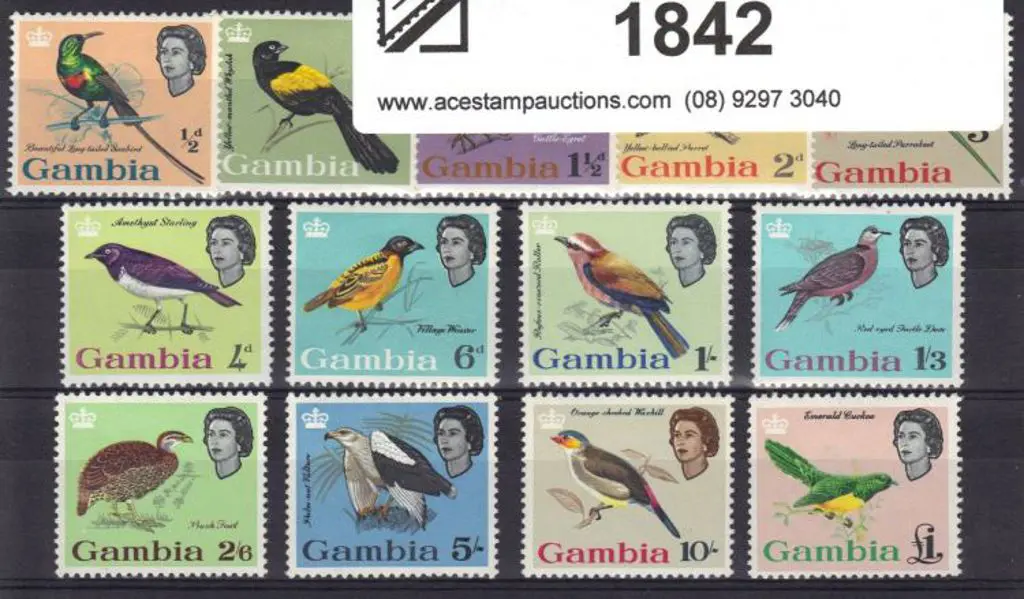 Gambia 1963 Birds complete set of 13 to £1. Fine ... Image 1++