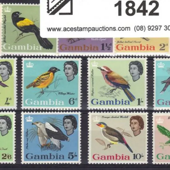 Gambia 1963 Birds complete set of 13 to £1. Fine ...