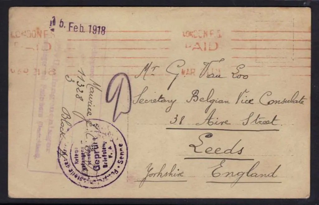 Germany 1918 WWI stampless b/w postcard with ... Image 1++
