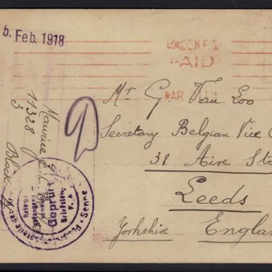 Germany 1918 WWI stampless b/w postcard with ...