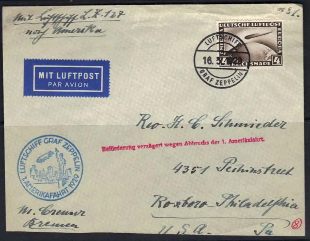 Germany 1929 (16th May) Zeppelin First Flight ... Image 1++