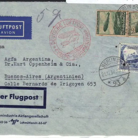 Germany 1937 airmail cover to Argentina bearing ...