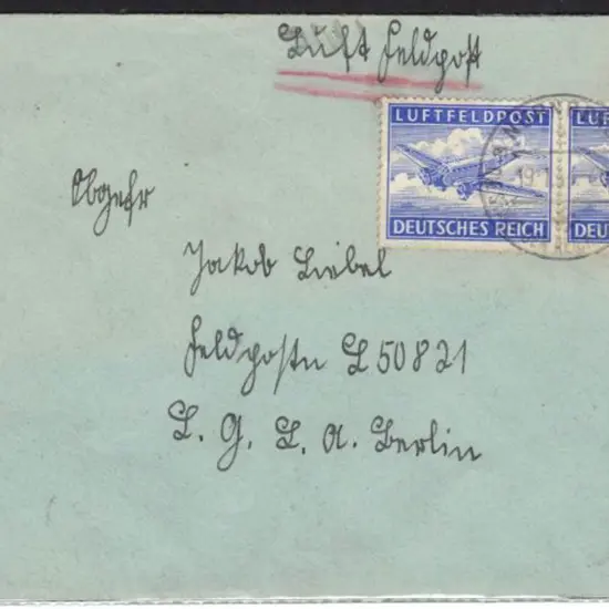 Germany 1944 (19th Jan) Fieldpost airmail cover ...