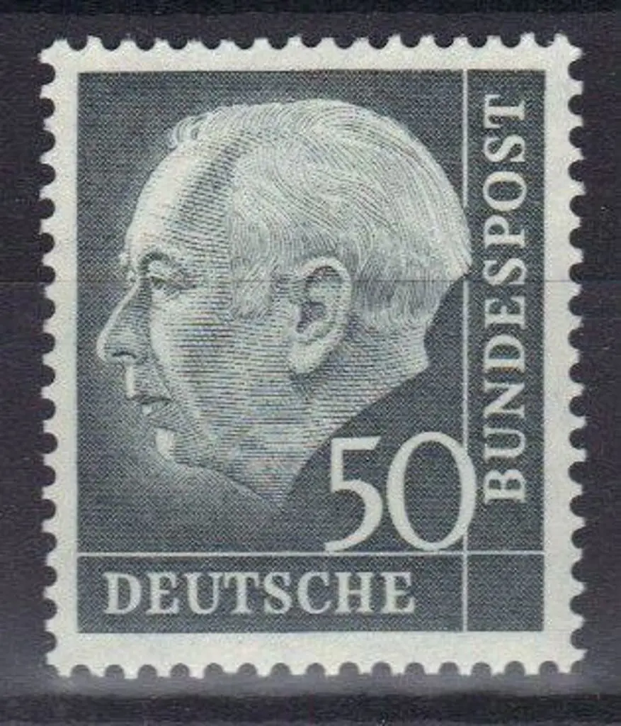 Germany-West 1954 50pf slate-black Heuss, 20mm x ... Image 1++