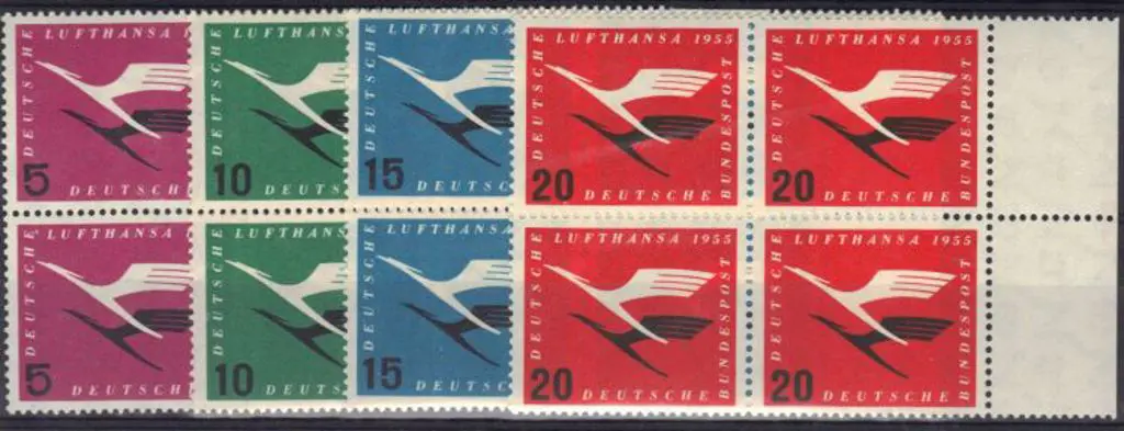 Germany-West 1955 Lufthansa in MUH blocks of 4. ... Image 1++