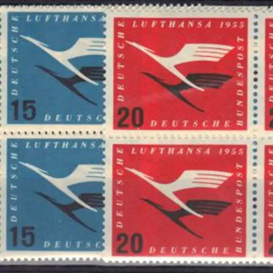 Germany-West 1955 Lufthansa in MUH blocks of 4. ...