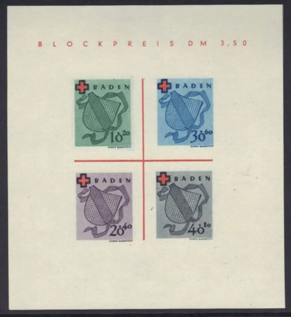 Germany-Baden 1949 Red Cross Imperf M/S. Fine MUH ... Image 1++