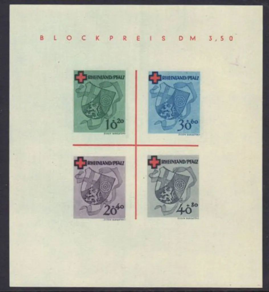Germany - Rheinland 1949 Red Cross Imperf M/S. ... Image 1++