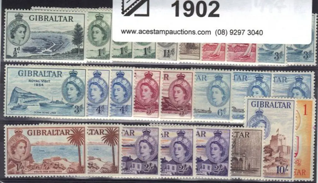 Gibraltar 1953/59 QEII defins to £1 plus shades to ... Image 1++