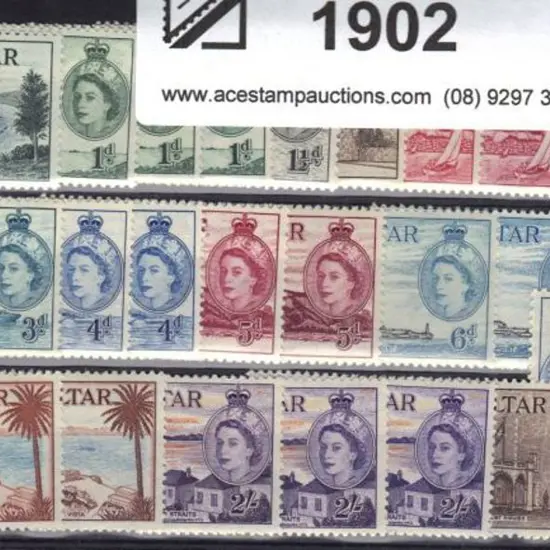 Gibraltar 1953/59 QEII defins to £1 plus shades to ...