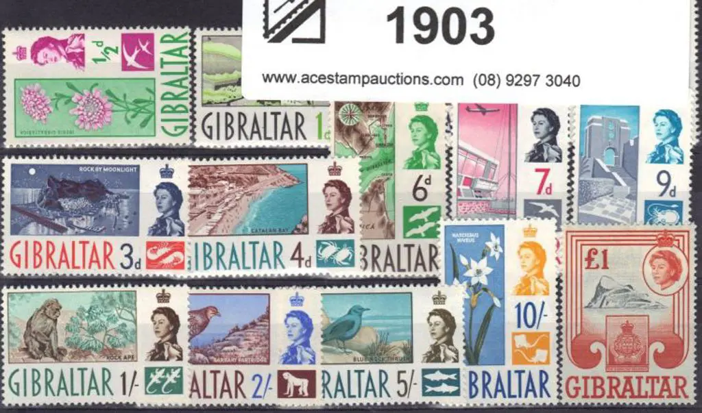 Gibraltar 1960 QEII defins complete set of 14 to ... Image 1++