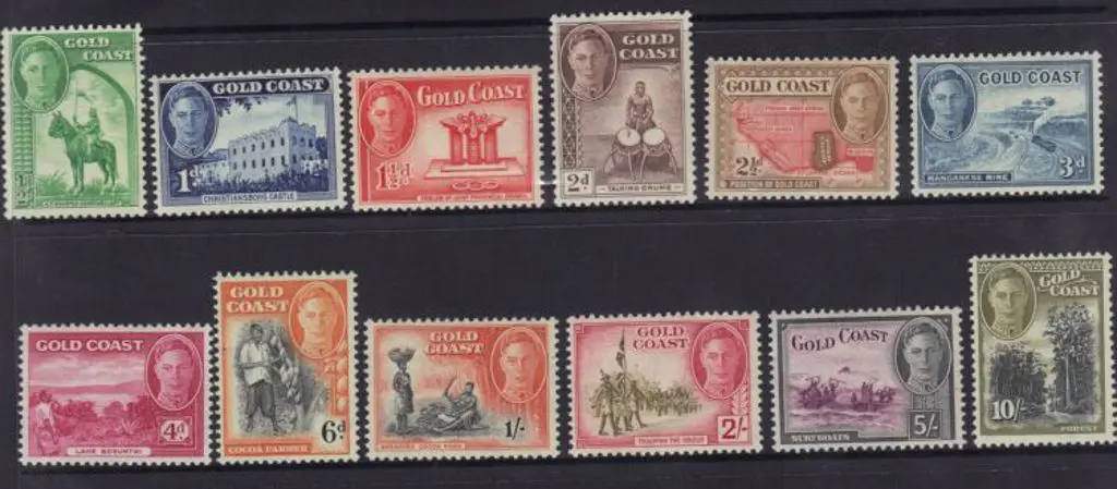 Gold Coast 1948 KGVI defins set of 12 to 10/-. ... Image 1++