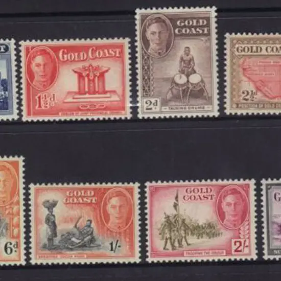 Gold Coast 1948 KGVI defins set of 12 to 10/-. ...