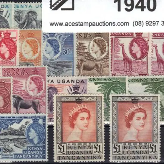 KUT 1954/59 QEII defins to £1 with 3 shades of ...