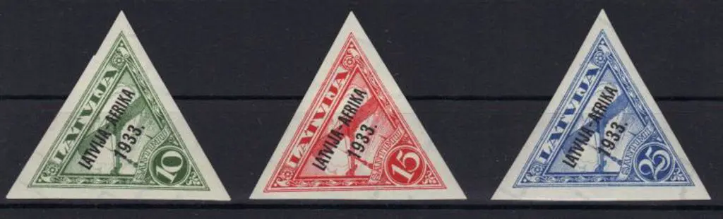 Latvia 1933 10, 15, 25s Rign-Bathurst Flight ovptd ... Image 1++