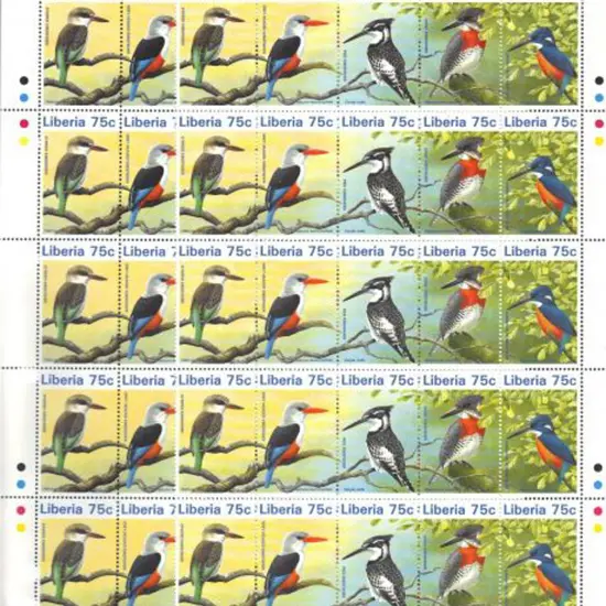 Liberia 1996 Kingfisher set of 5 in full sheet of ...