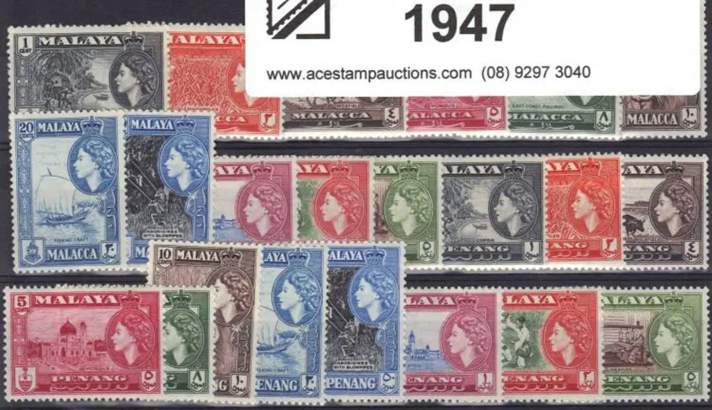 Malaya 1957 Malacca & Penang sets of 11 to $5. ... Image 1++