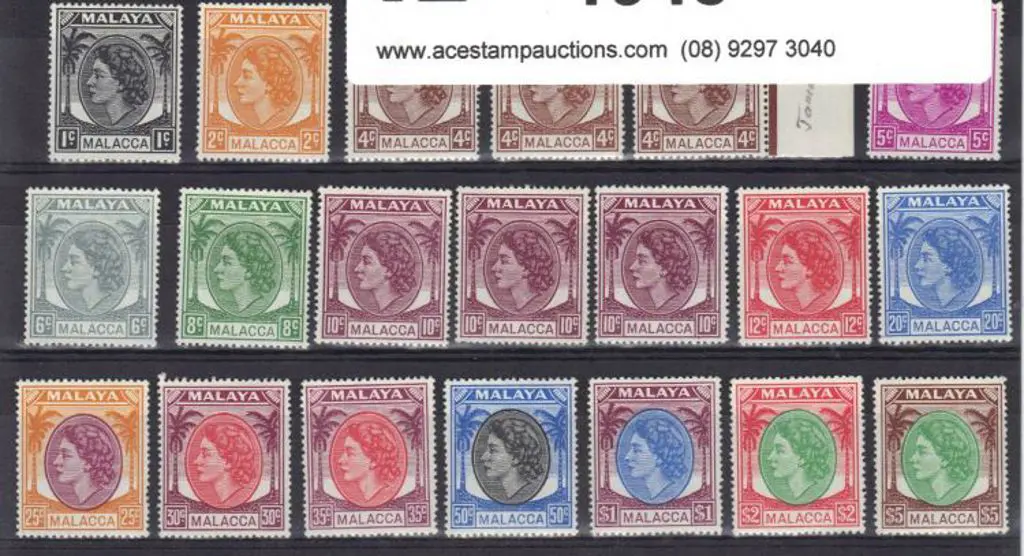 Malaya-Malacca 1954/57 complete set of 16 to $5, ... Image 1++