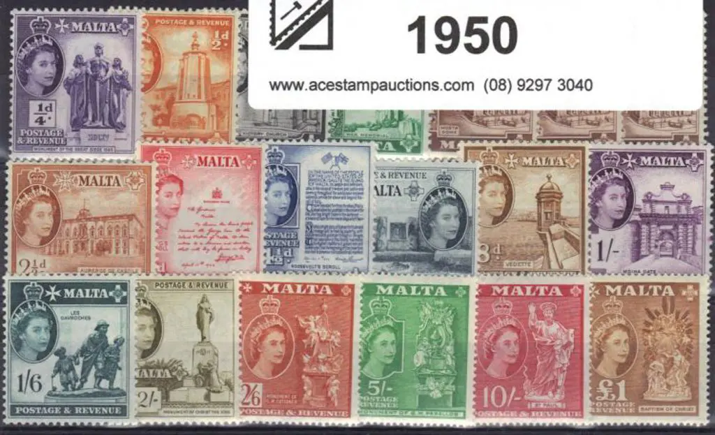 Malta 1956/58 QEII defins complete set of 17 to £1 ... Image 1++