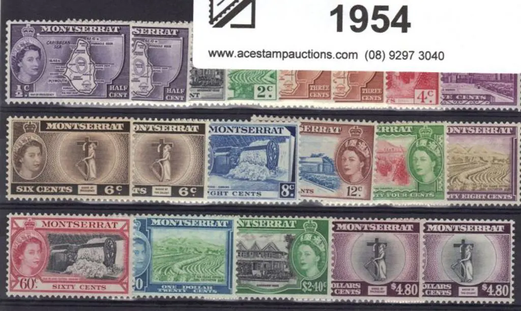Montserrat 1953/62 QEII defins complete to $4.80 ... Image 1++