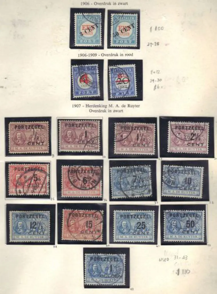 Netherlands 1906 3¢ on 1g & 1910 50¢ on 1g both ... Image 1++