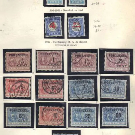 Netherlands 1906 3¢ on 1g & 1910 50¢ on 1g both ...
