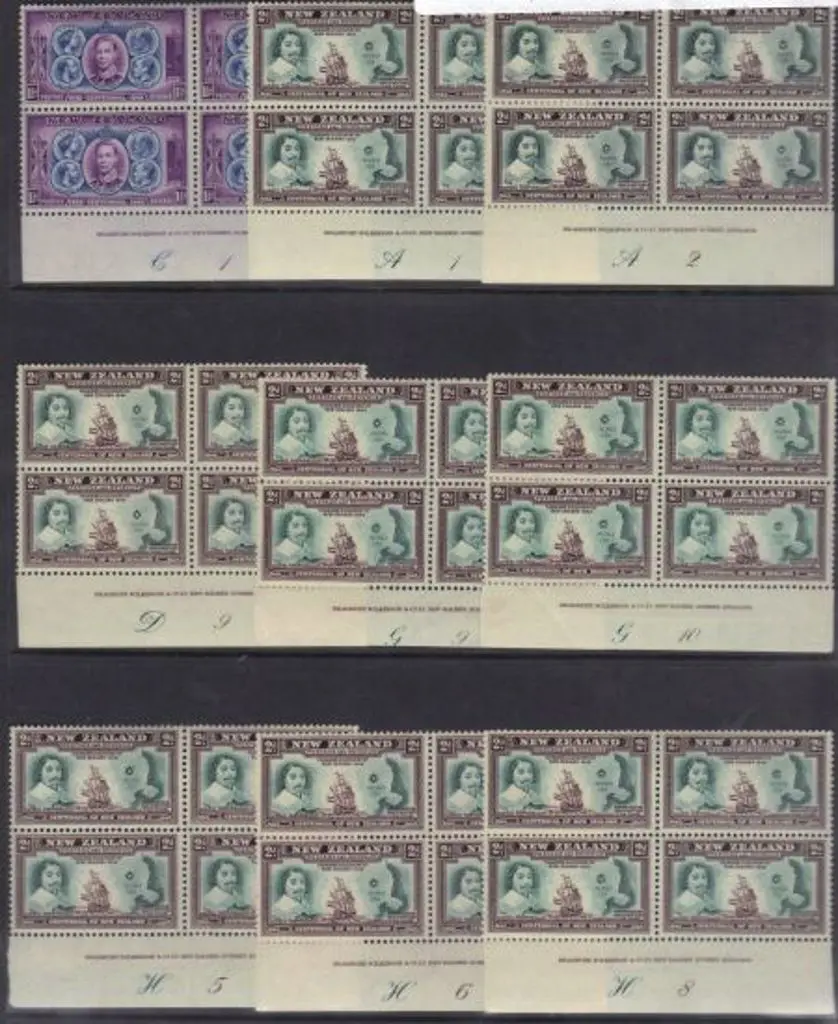 New Zealand 1940 Centennial Plate blocks of 1½d ... Image 1++