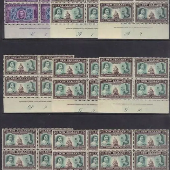 New Zealand 1940 Centennial Plate blocks of 1½d ...