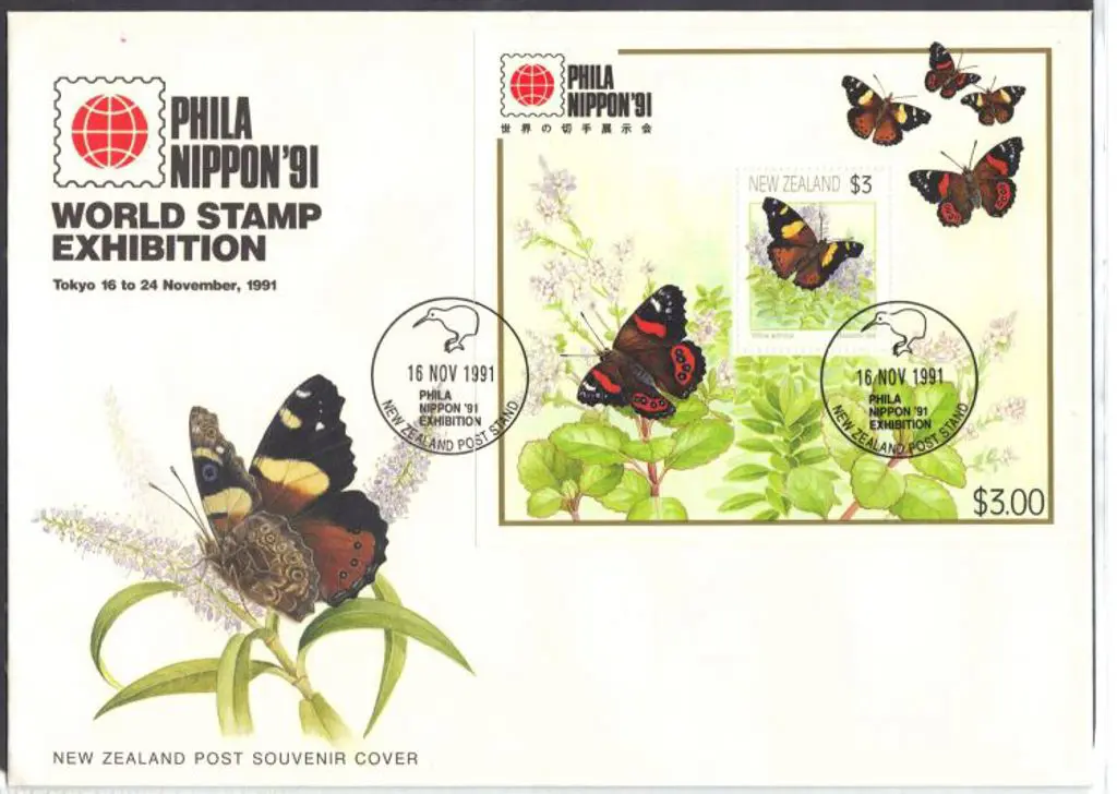 New Zealand 1991 $3 Butterfly PhilaNippon M/S on ... Image 1++