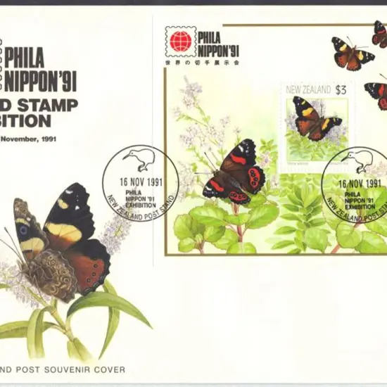 New Zealand 1991 $3 Butterfly PhilaNippon M/S on ...