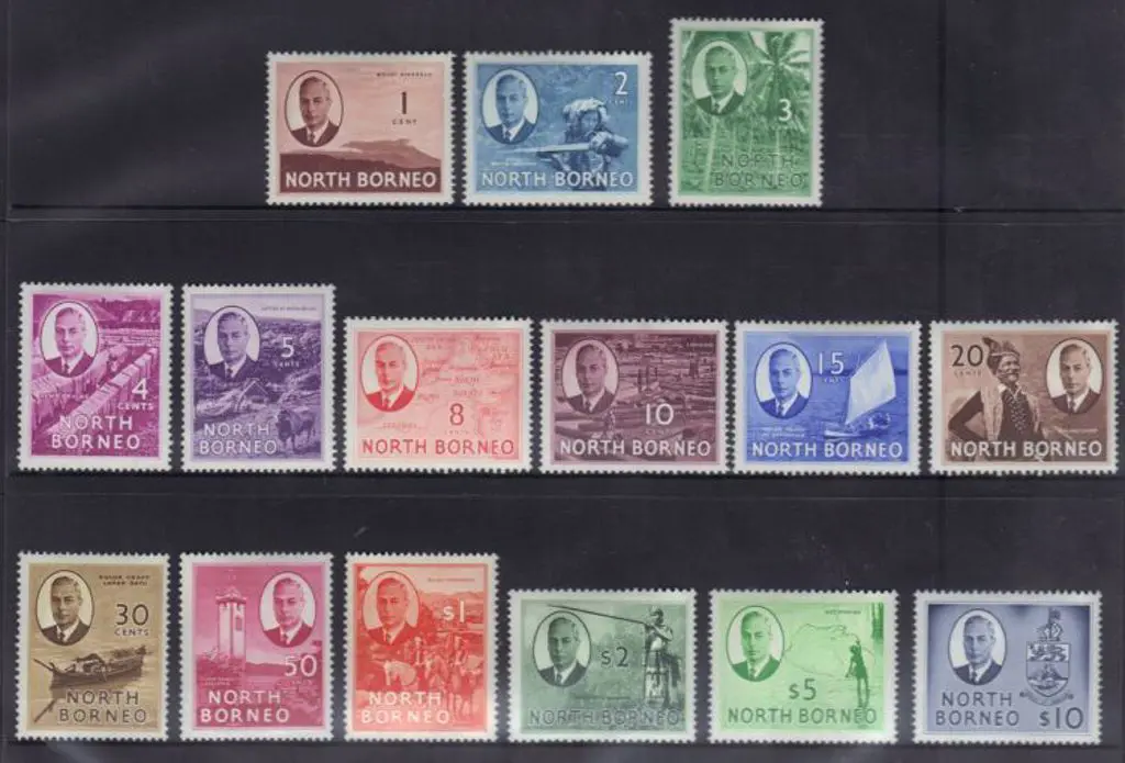 North Borneo 1950 KGVI defins set of 15 to $10 but ... Image 1++