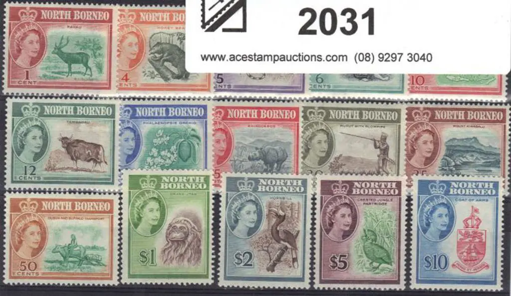 North Borneo 1961 QEII defins to $10 (ex 75¢). ... Image 1++