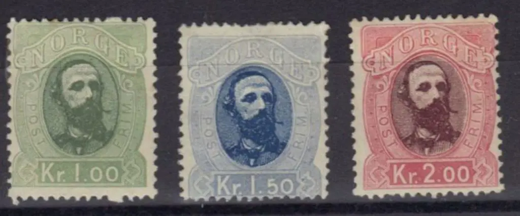 Norway 1878 1k, 1k50 & 2k King Oscar II. MLH with ... Image 1++