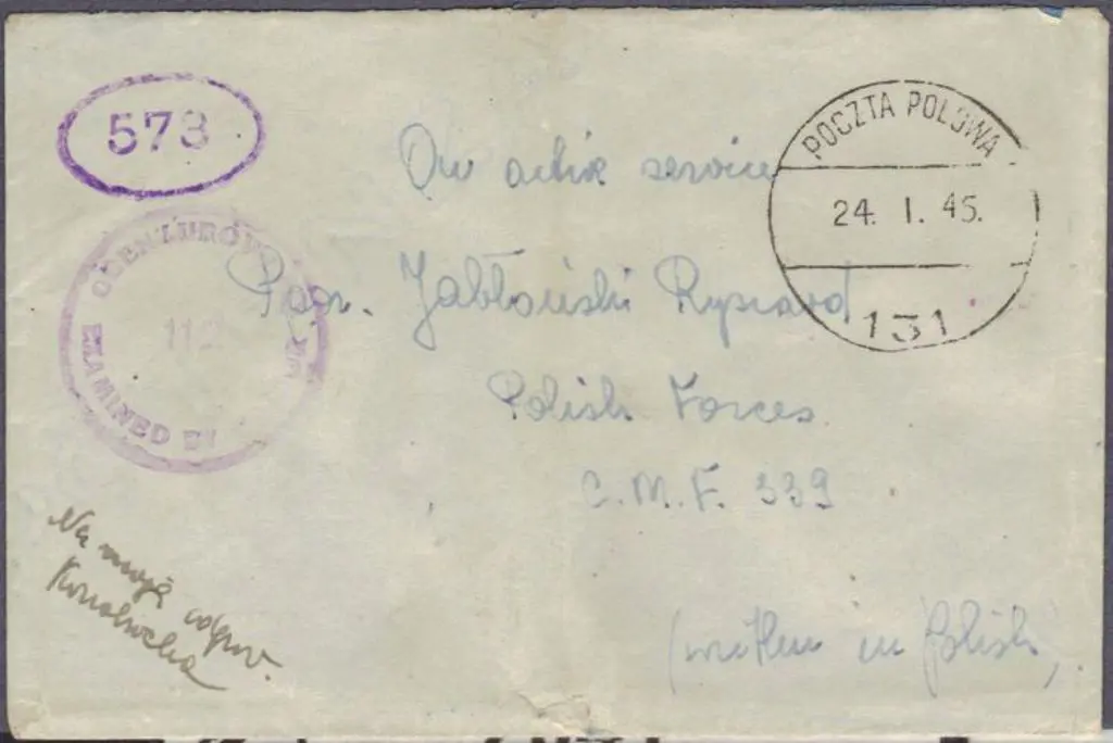 Poland 1945 (24th Jan) stampless censored cover, ... Image 1++