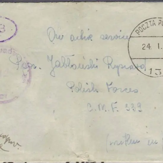 Poland 1945 (24th Jan) stampless censored cover, ...