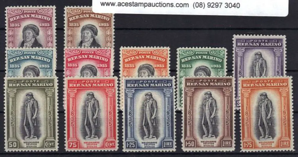 San Marino 1935 Delfico set of 12. Fine MLH. SG ... Image 1++