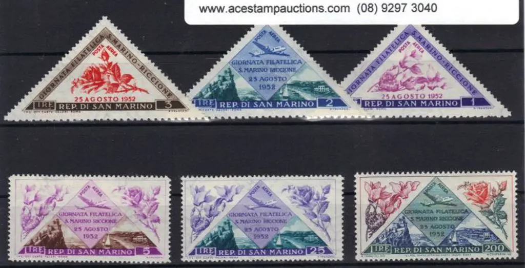 San Marino 1952 Stamp Day set of 6. MUH SG 446/51 ... Image 1++