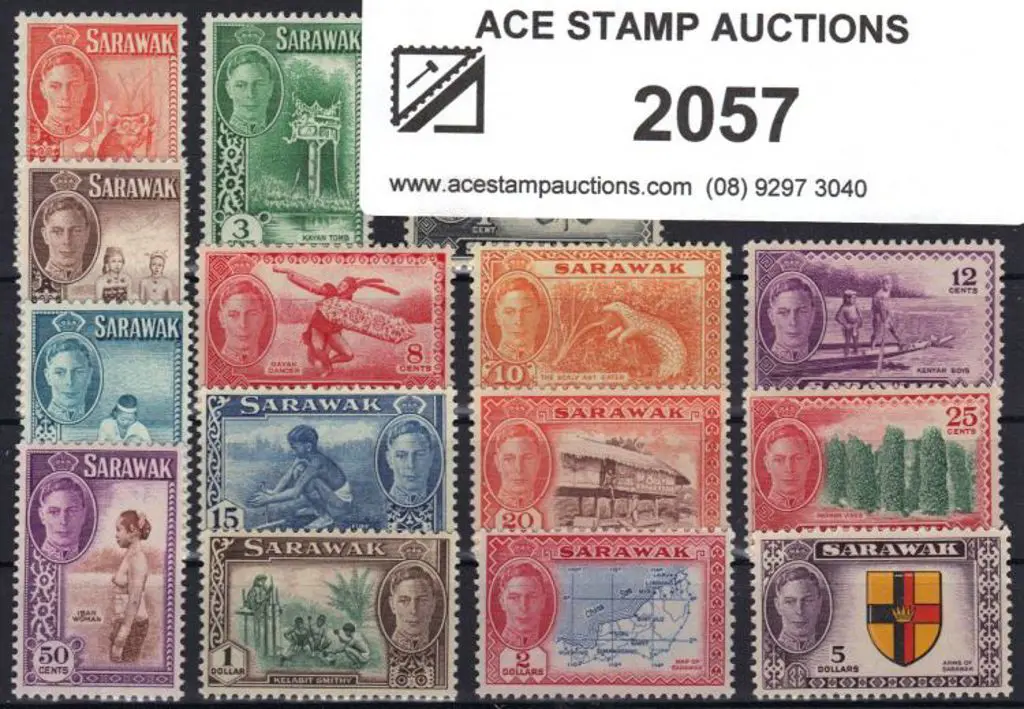Sarawak 1950 KGVI Pictorials set of 15 to $5. ... Image 1++