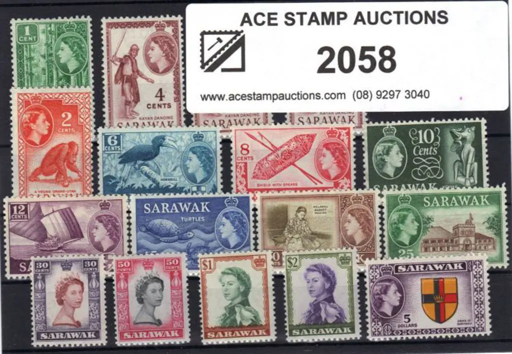 Sarawak 1955/59 QEII defins complete set of 15 to ... Image 1++