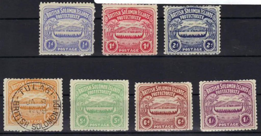 Solomon Islands 1907 "Large Canoes" set with ½d ... Image 1++