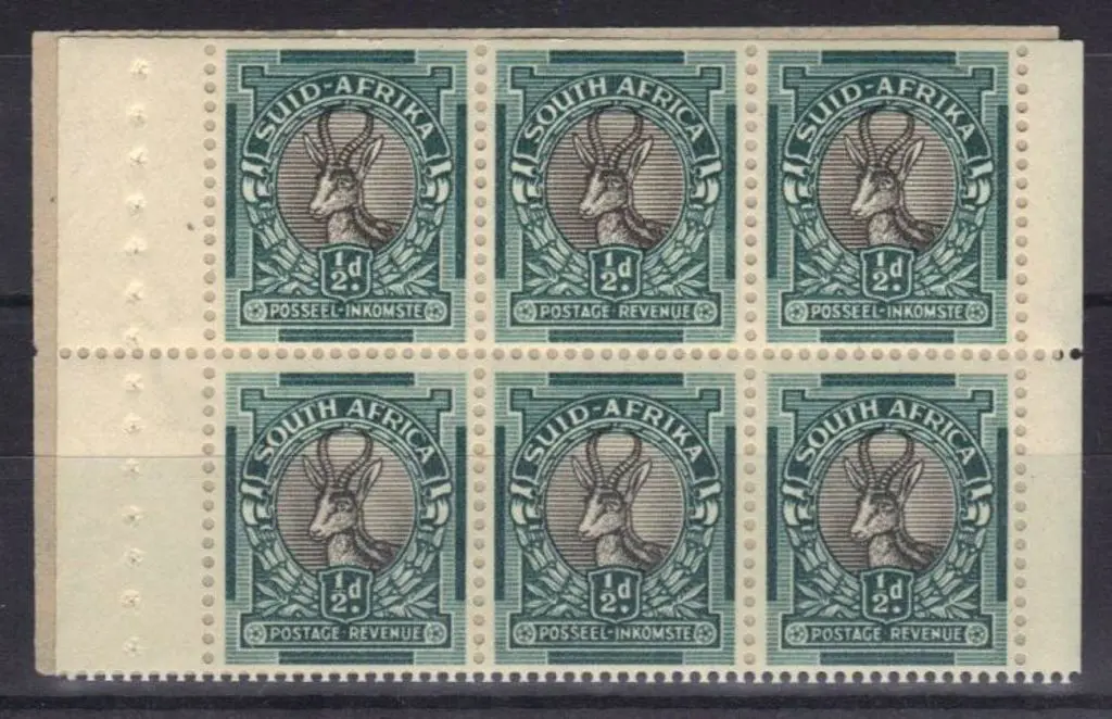 South Africa 1937/40 ½d grey & green booklet pane ... Image 1++
