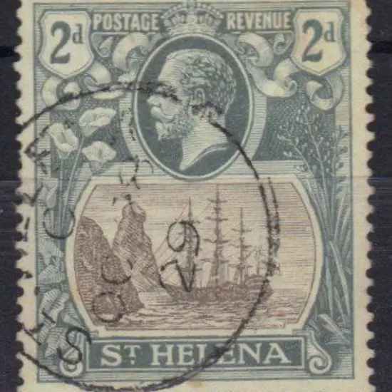 St Helena 1923 2d grey & slate used with "broken ...