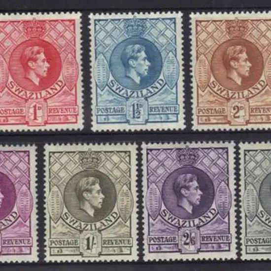 Swaziland 1938/54 KGVI defins set of 11 to 10/-. ...
