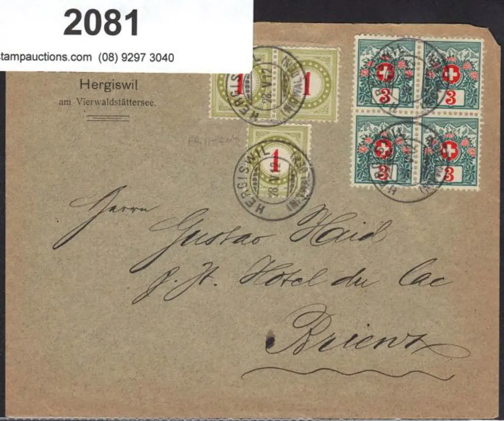 Switzerland 1912 Hotel letter to Brienz, ... Image 1++