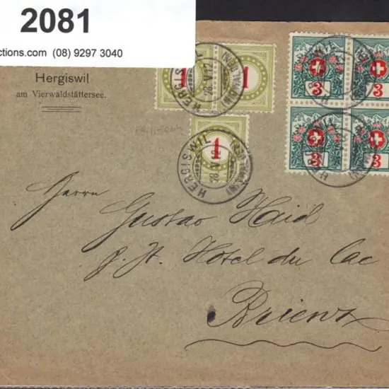Switzerland 1912 Hotel letter to Brienz, ...