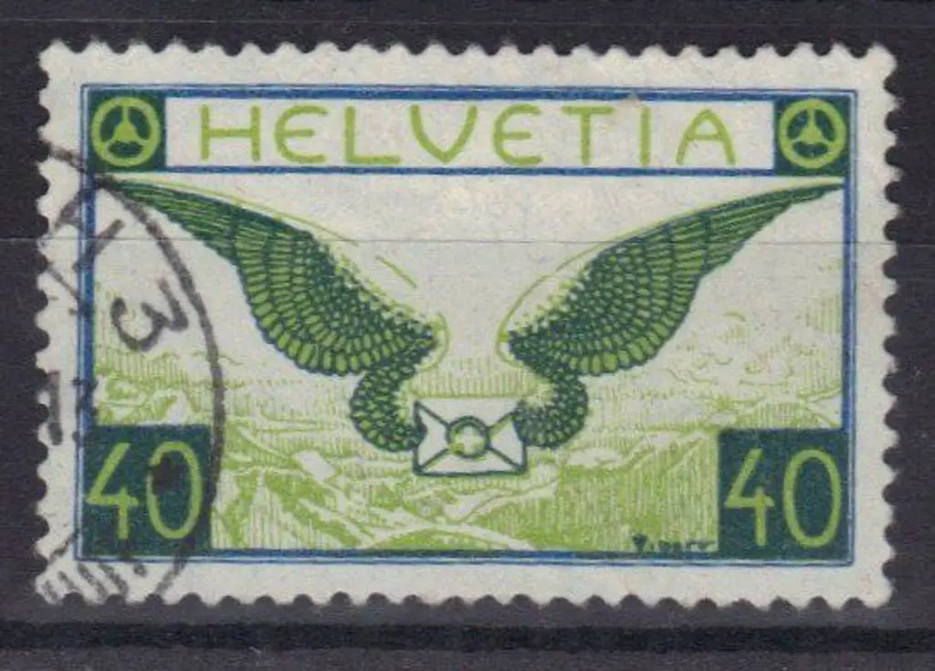 Switzerland 1923 40 blue & apple green on smooth ... Image 1++