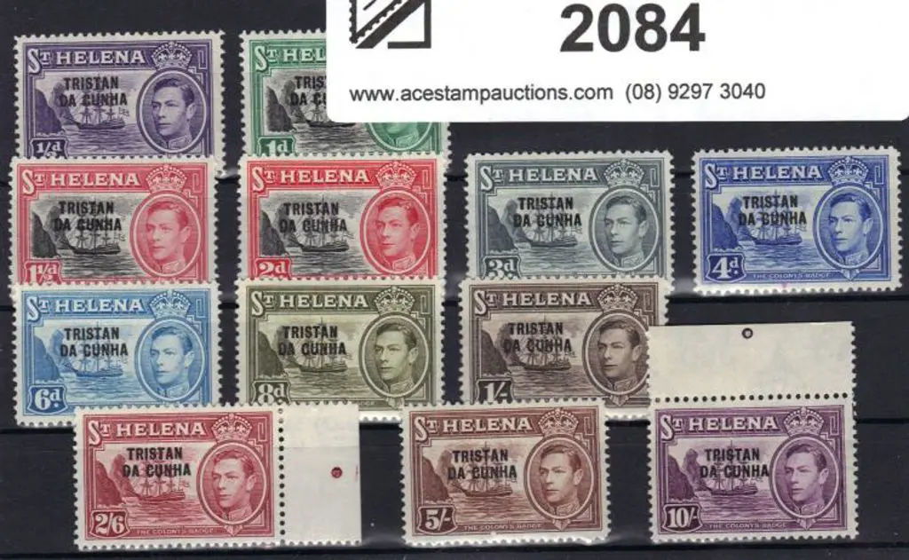 Tristan da Cunha 1952 KGVI set of 12 ovpts on St ... Image 1++